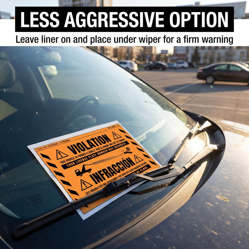 Parking violation sticker being applied to illegally parked car