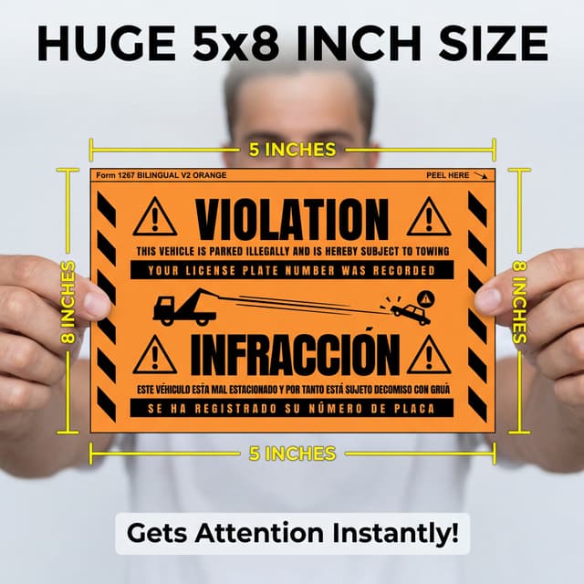 Parking violation sticker size and dimensions scale comparison