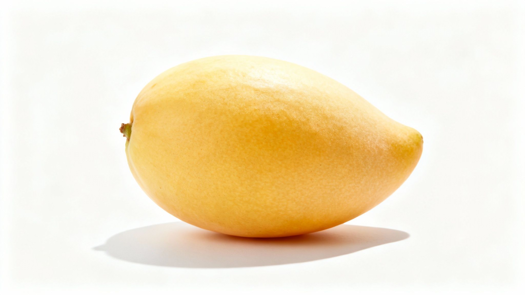 A single, ripe yellow-orange mango with a subtle shadow on a clean white background.
