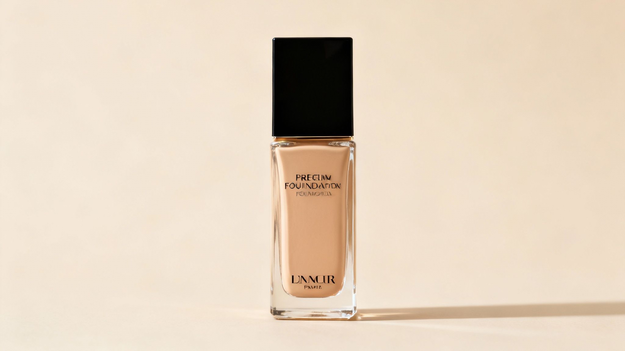 A single bottle of L'ANNCUR PARIS Precious Foundation, a light beige shade, on a neutral background.